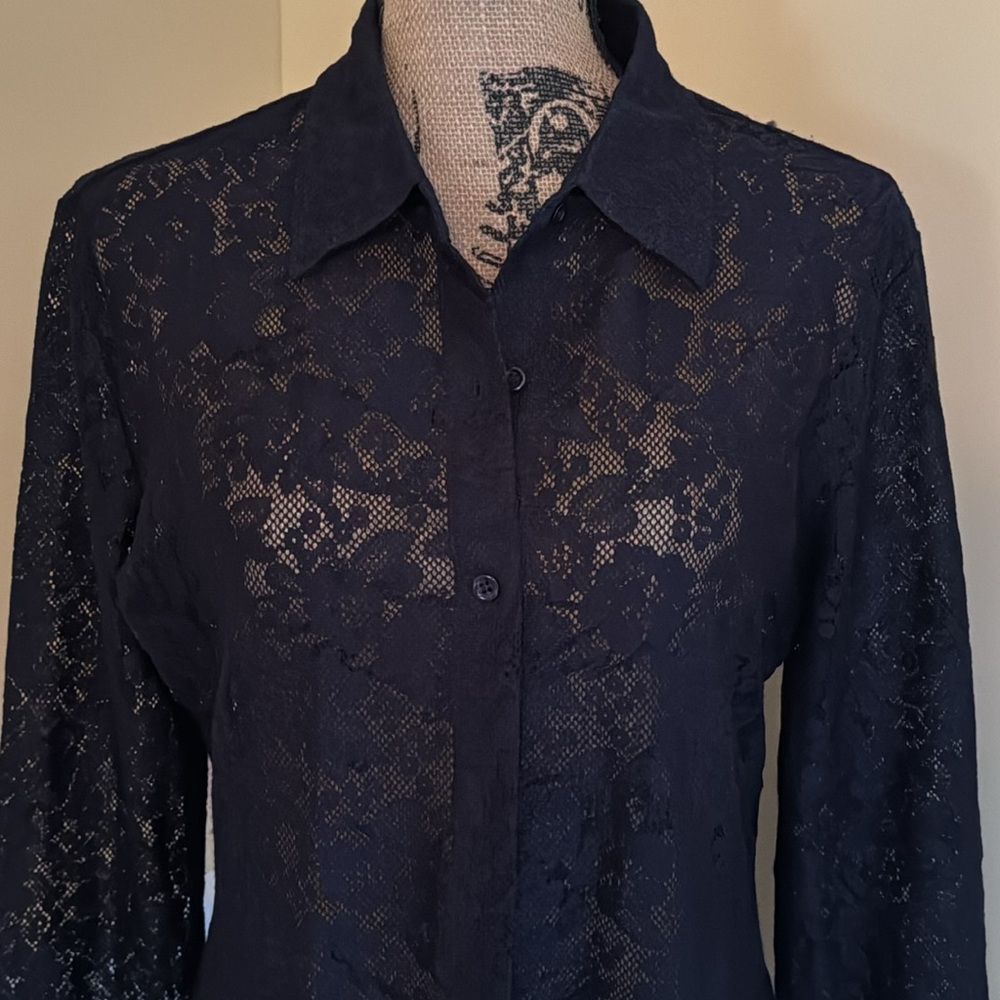 New York & Company navy lace blouse - Picture 2 of 4